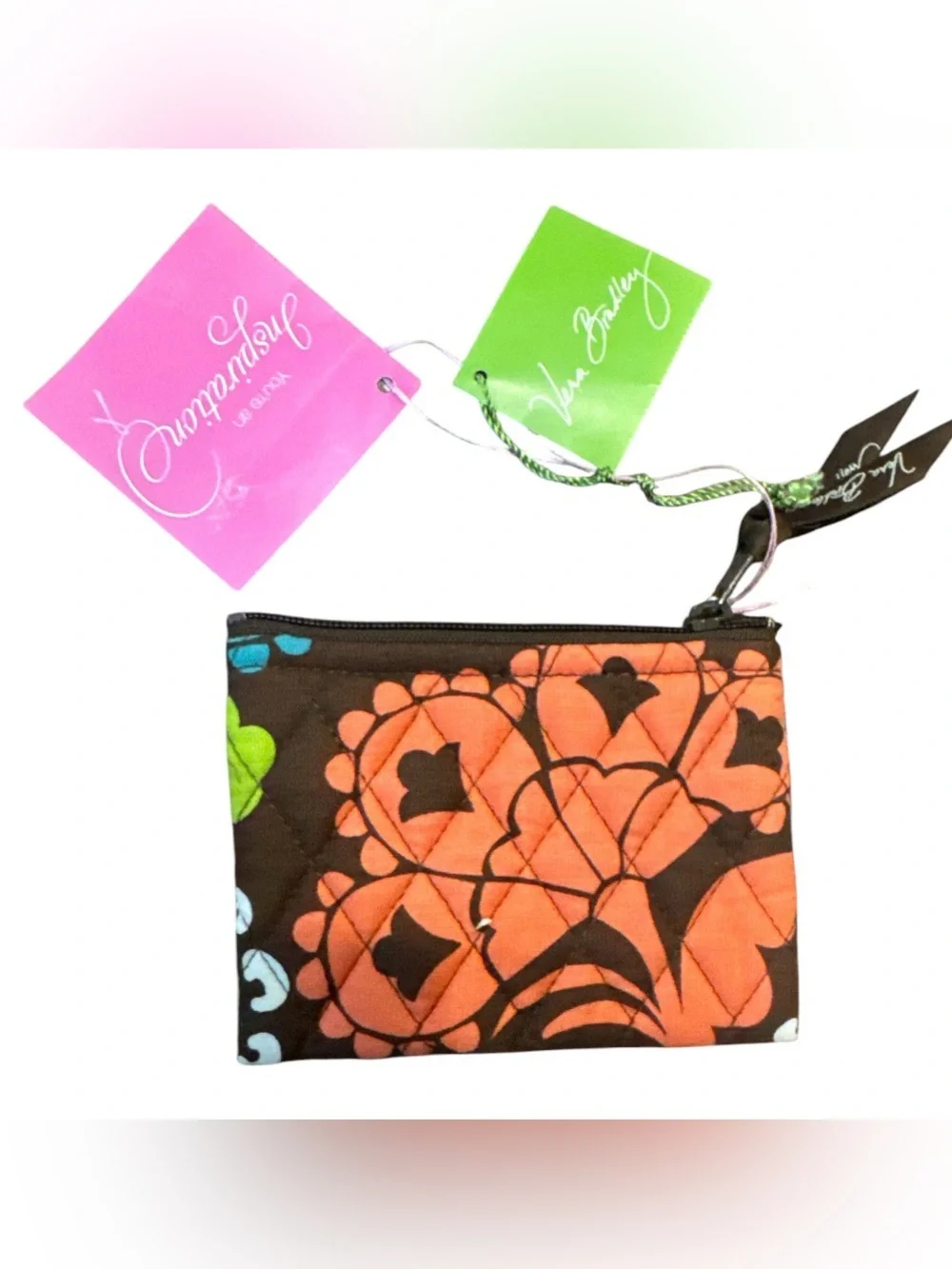 Vera Bradley Brown Cosmetic Pouch with Orange Floral Print NWT